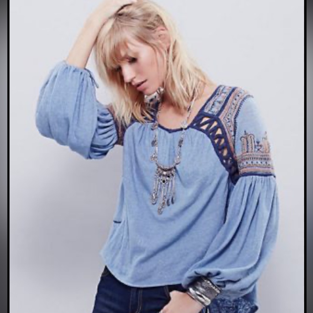 Free People Blouse Snow Kisses With Embroidery Size M